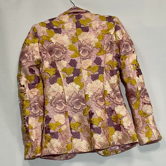 SMALL Pink/Floral FLARED High-rise Pant suit with Embroidered X-small Blazer - Picture 6 of 9